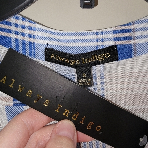 Always Indigo size small Blue Plaid Women's Top - Picture 6 of 8